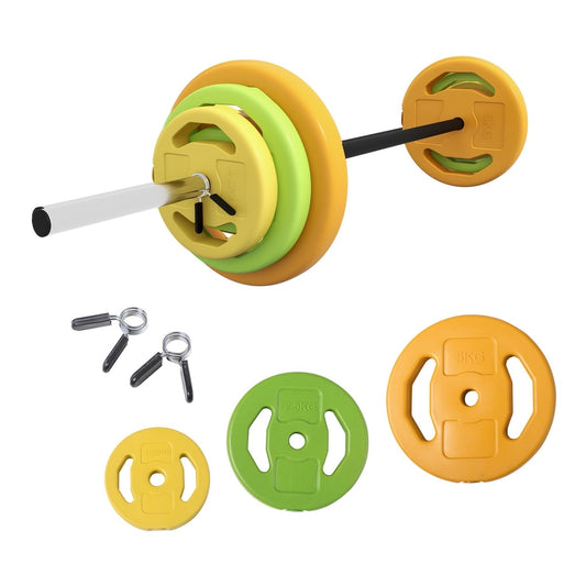 HOMCOM 20kg Barbell Weights Set with yellow and green weight plates and clips