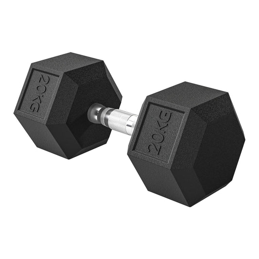 HOMCOM 20KG Single Rubber Hex Dumbbell, a black hexagonal weight with a silver handle