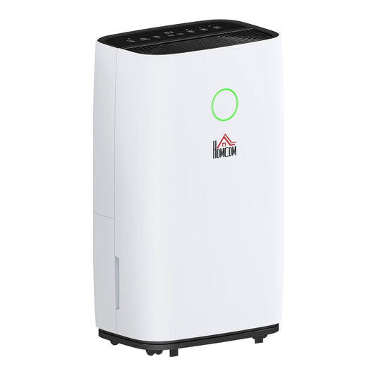 HOMCOM 20L/Day Portable Dehumidifier showing its front and side with a water tank indicator
