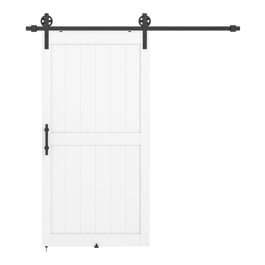 HOMCOM 213.4cm Sliding Barn Door Kit, a white sliding barn door with black hardware on a white background