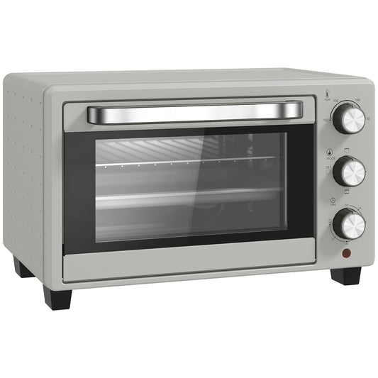 HOMCOM 21L Mini Countertop Oven in silver tone with three control dials on the right side