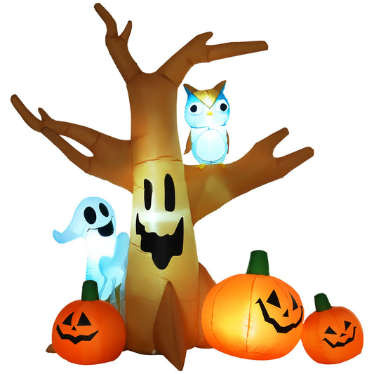 HOMCOM 240cm Large Halloween Scary Lighting Inflatable Tree with ghost, pumpkins and owl