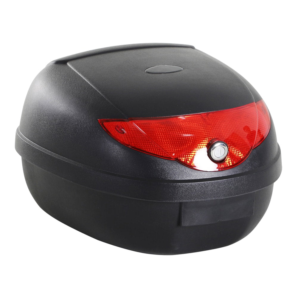 HOMCOM 24L Motorcycle Trunk Hard Tail Bike Top Box Rack, a black storage carrier case with a red reflector