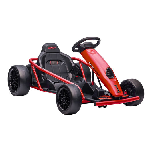 HOMCOM 24V Electric Go Kart for kids in red, a low-profile ride-on racing car with black wheels and seat