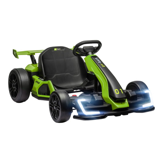 HOMCOM 24V Electric Go Kart for kids, a green ride-on car with black wheels and seat