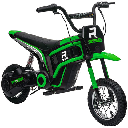 HOMCOM 24V Electric Motorbike with Twist Grip Throttle in green with black accents and knobbly tyres
