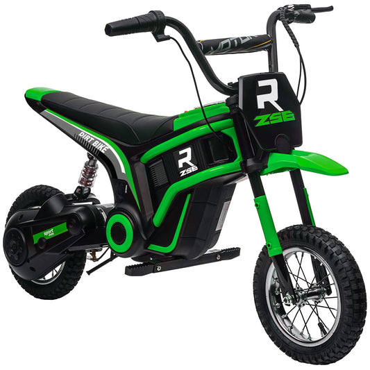 HOMCOM 24V Electric Motorbike with Twist Grip Throttle in green with black accents and knobbly tyres