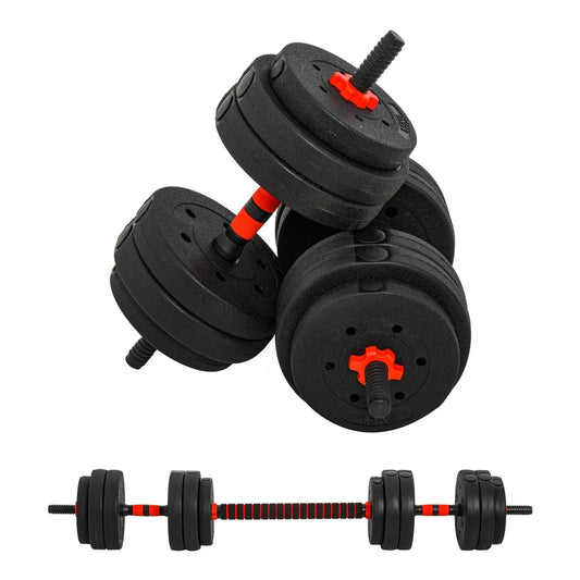 HOMCOM 25kg 2 IN 1 Adjustable Dumbbells Weight Set shown as two dumbbells and one long barbell