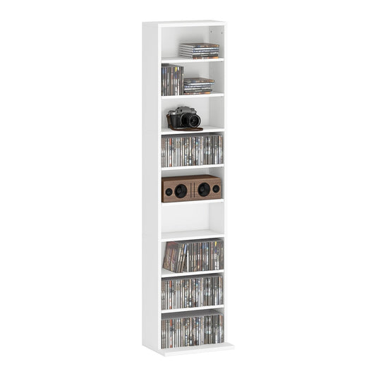 HOMCOM 260 Narrow CD Storage Unit in white filled with various music discs and a camera