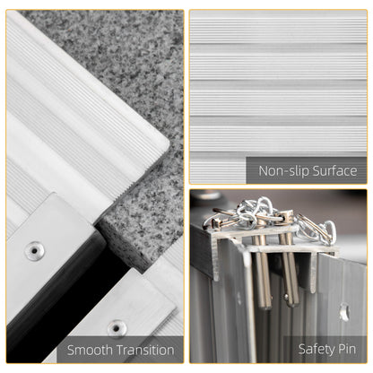 Close up views of the non-slip surface, smooth transition and safety pins on the access aid