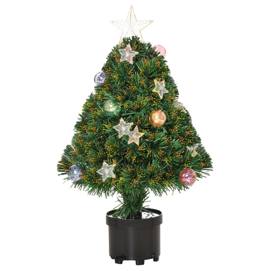 HOMCOM 2FT Pre-lit Artificial Christmas Tree Tabletop with multicoloured fibre optic lights and a star topper