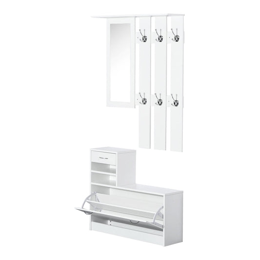 HOMCOM 2PC Shoes Storage Chest Cloths Rack Unit with mirror and multiple shelves