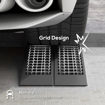 The car ramps placed side by side showing the grid design for drainage