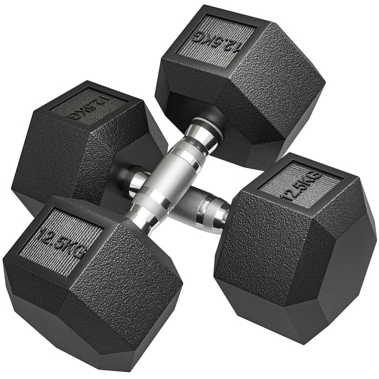 HOMCOM 2x12.5KG Rubber Hex Dumbbell set shown from an elevated angle on a white background