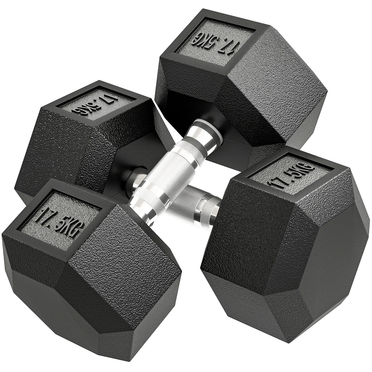 HOMCOM 2x17.5KG Rubber Hex Dumbbell set shown from an elevated angle on a white background