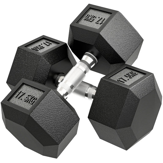 HOMCOM 2x17.5KG Rubber Hex Dumbbell set shown from an elevated angle on a white background