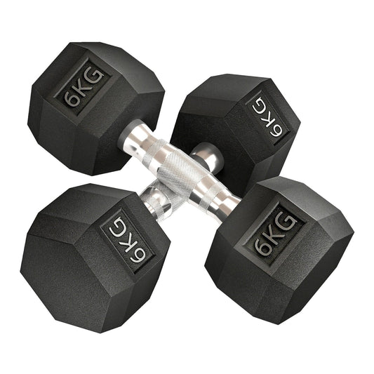 HOMCOM 2x6kg Hex Dumbbells Set featuring two black weights with textured metal handles