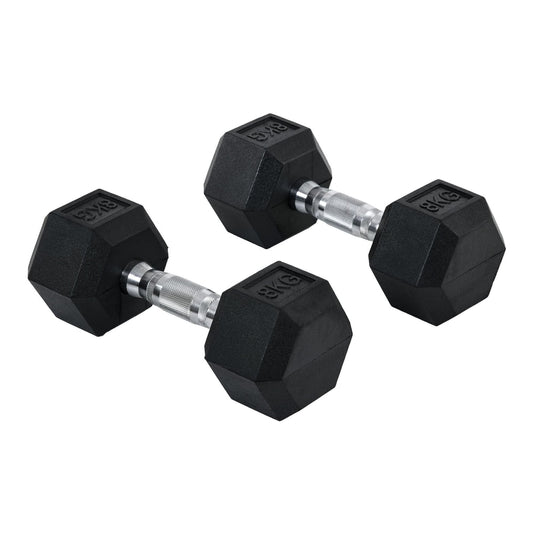 HOMCOM 2x8kg Hex Dumbbell Rubber Weights Sets placed side by side on a plain white background