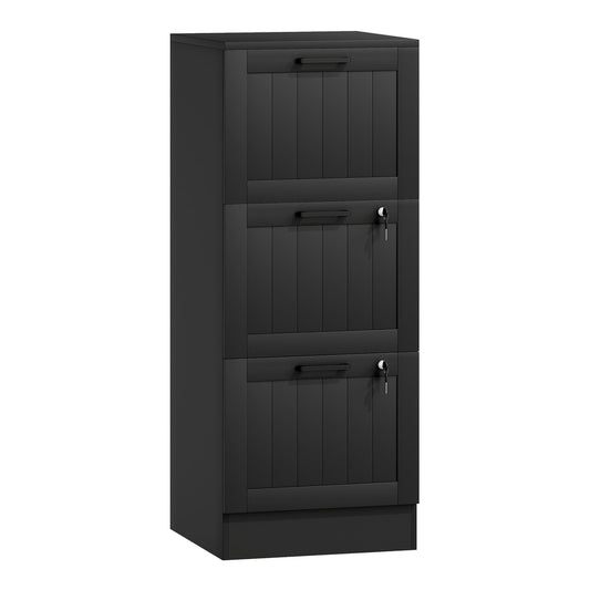 HOMCOM 3 Drawer Filing Cabinet with Lock, a black three-drawer storage unit with silver handles and locks