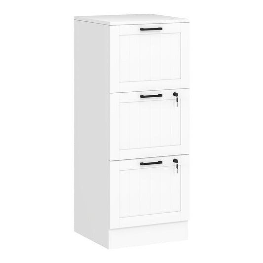HOMCOM 3 Drawer Filing Cabinet with Lock in white, a tall rectangular office storage unit with three drawers