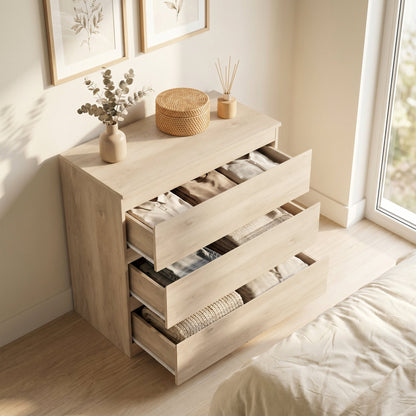 The chest of drawers viewed from above with all three drawers pulled out