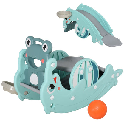 HOMCOM 3-in-1 Baby Rocking Horse Portable Slide Basketball Hoop Equipment Indoor Outdoor Playground Toy