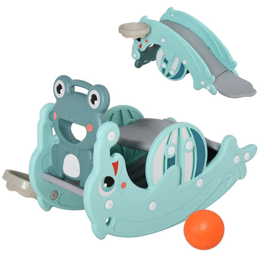 HOMCOM 3-in-1 Baby Rocking Horse Portable Slide Basketball Hoop Equipment Indoor Outdoor Playground Toy