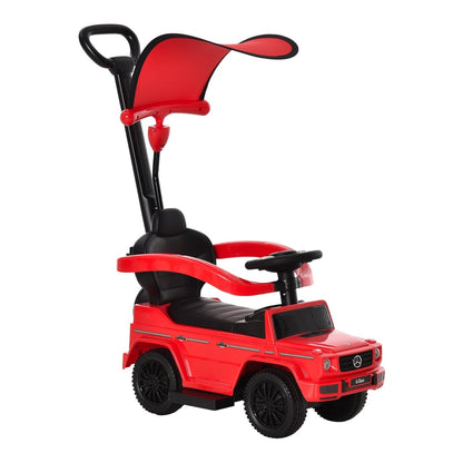 HOMCOM 3 in 1 Kids Children Ride on Push Car in red with a sun canopy and parent handle