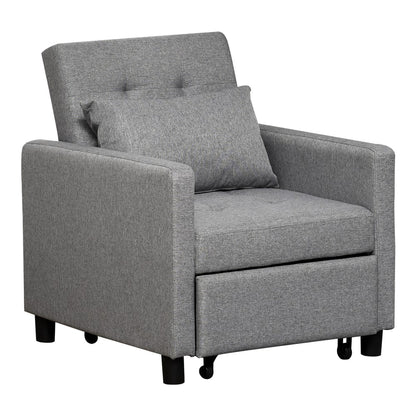 HOMCOM 3-In-1 Single Chair Bed with Adjustable Backrest in Grey