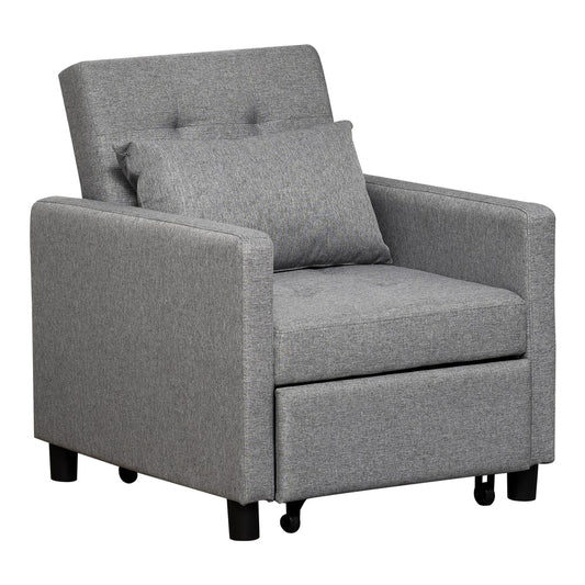 HOMCOM 3-In-1 Single Chair Bed with Adjustable Backrest in Grey