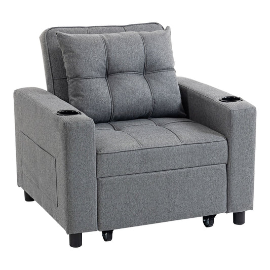 Gray armchair with cup holders on a white background