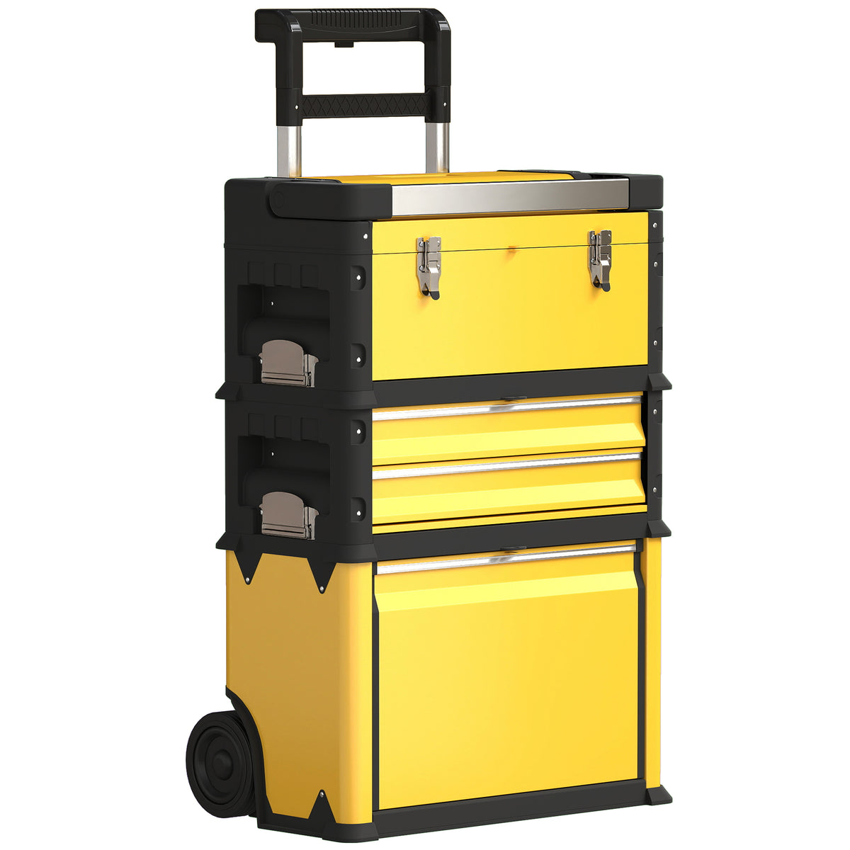 HOMCOM 3-in-1 Stackable Rolling Tool Box in Yellow