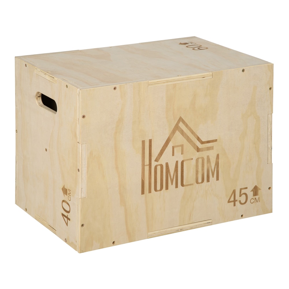 HOMCOM 3-in-1 Wooden Plyo Box, a sturdy wooden plyometric jump box with handle openings