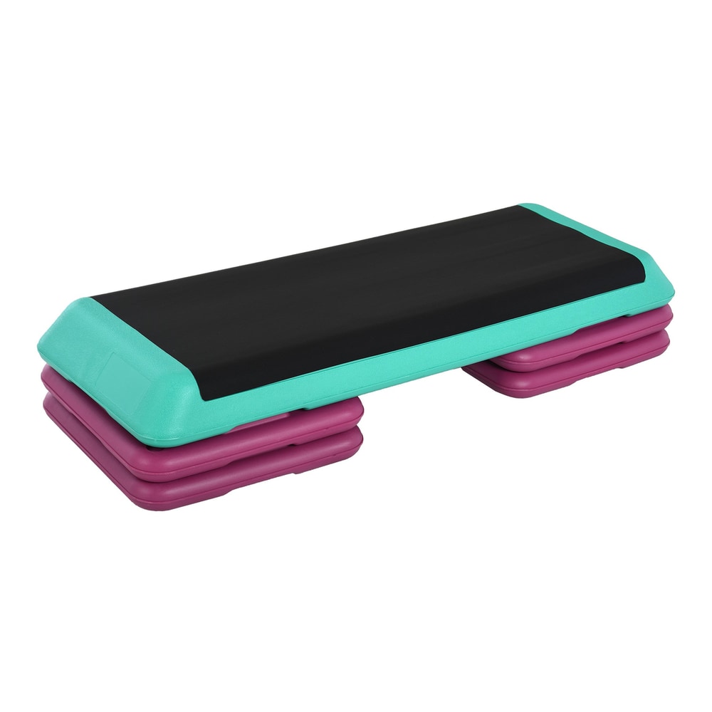 HOMCOM 3-Level Aerobic Step 10/15/20cm Steppers, a fitness step with a black top and teal and purple base