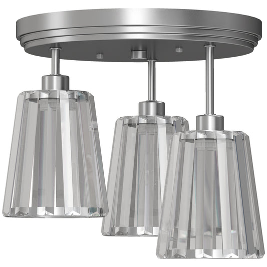 HOMCOM 3-Light Crystal Glass Ceiling Light in Silver