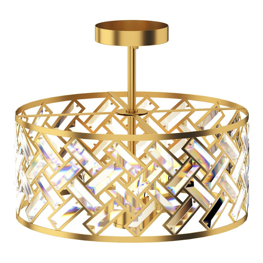 HOMCOM 3-Light Crystal Glass Ceiling Light in Gold Tone