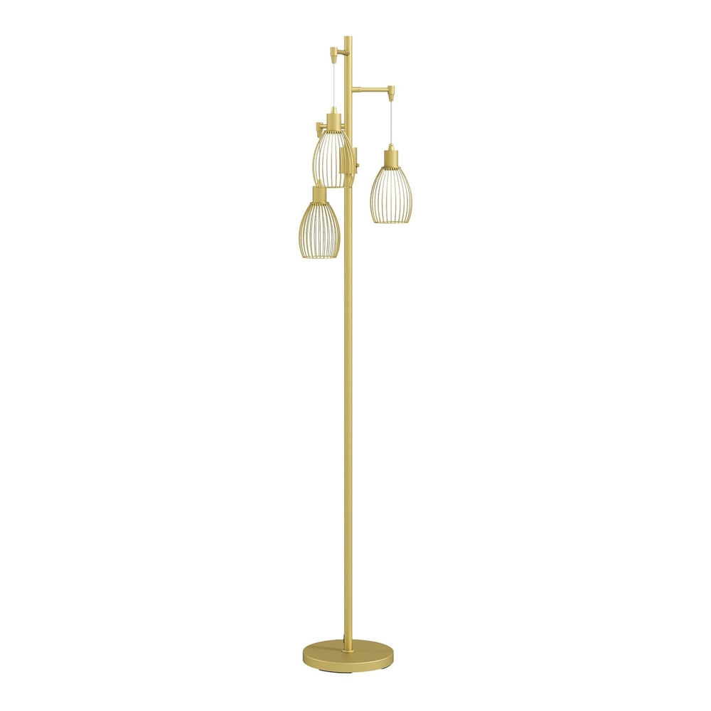 HOMCOM 3-Light Floor Lamp in a gold tone with three wire cage lampshades