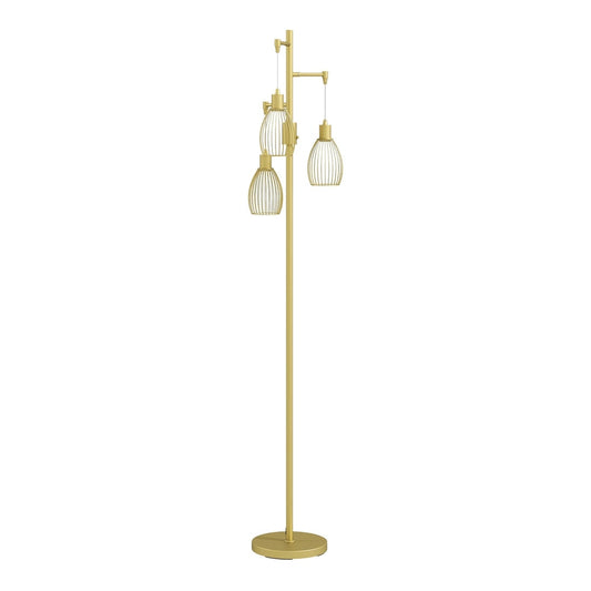 HOMCOM 3-Light Floor Lamp in a gold tone with three wire cage lampshades