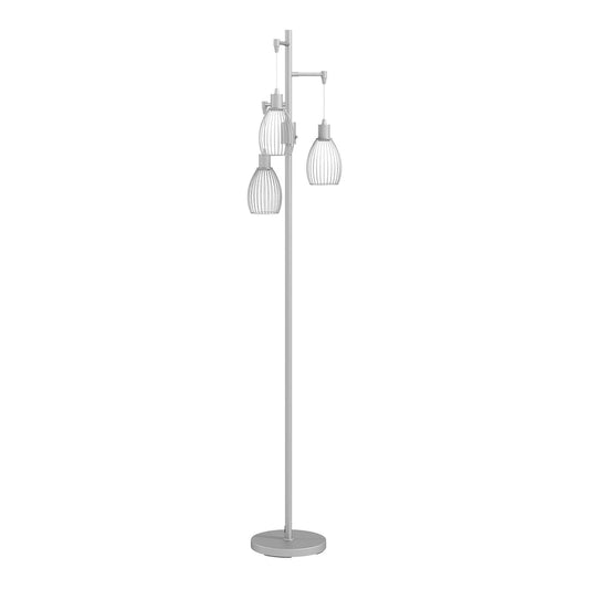 HOMCOM 3-Light Floor Lamp with a silver tone finish and three wire cage lampshades