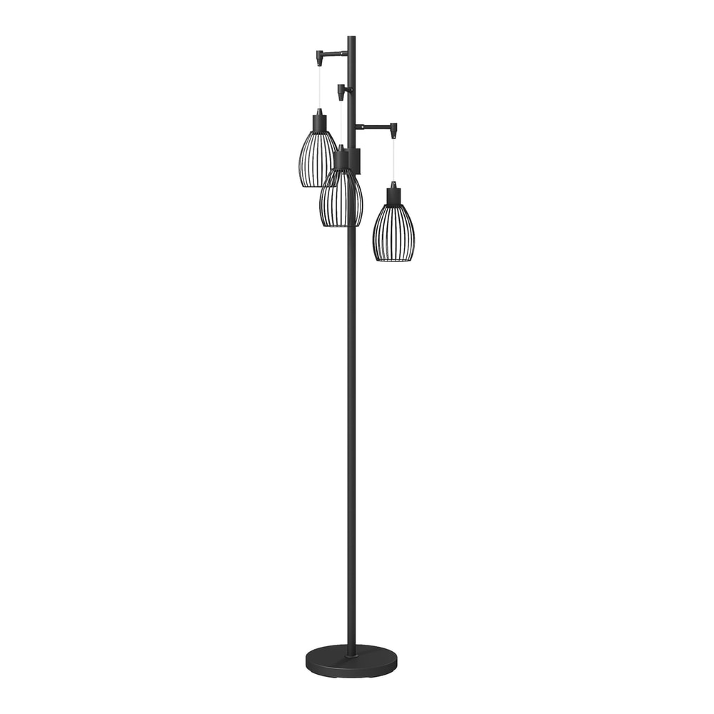 HOMCOM 3-Light LED Floor Lamp with three wire cage shades and a black metal pole