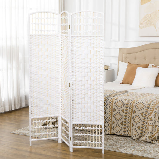 The white three panel folding room divider used to separate a bedroom area