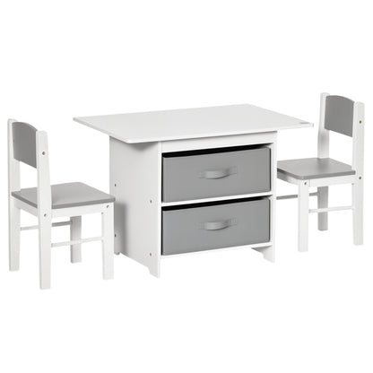 HOMCOM 3 Pcs Kids Table & Chairs Set in Old White