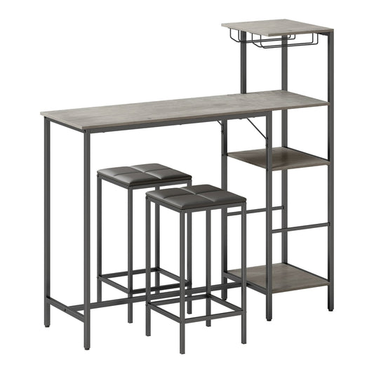 HOMCOM 3 Piece Breakfast Bar Table and Stools Set with grey washed finish and metal frame