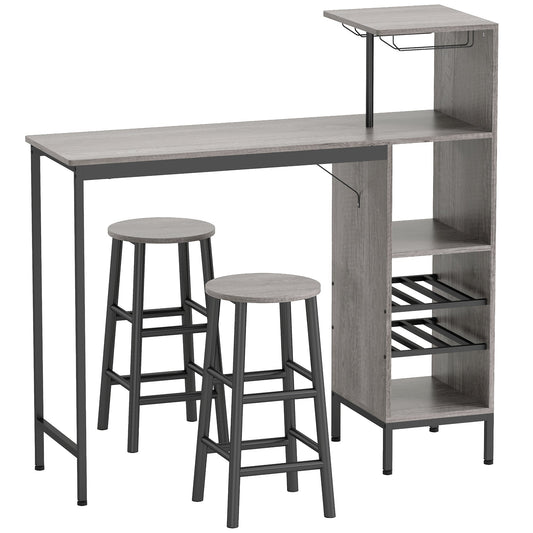 HOMCOM 3 Pieces Dining Room Set with a tall table and two round stools on a plain white background