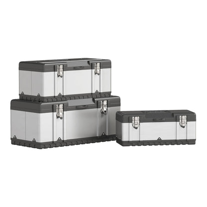 HOMCOM 3 Pieces Stainless Steel Toolbox Set arranged in a stack and one placed beside