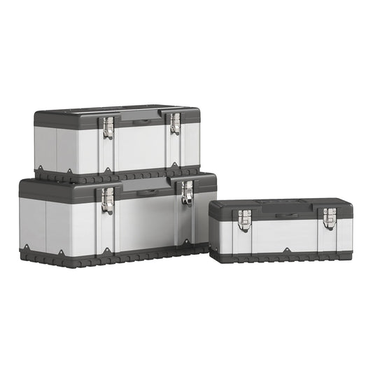 HOMCOM 3 Pieces Stainless Steel Toolbox Set arranged in a stack and one placed beside