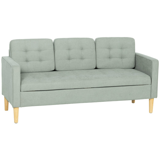 HOMCOM 3 Seater Sofa in light grey with button-tufted back cushions and light wooden legs