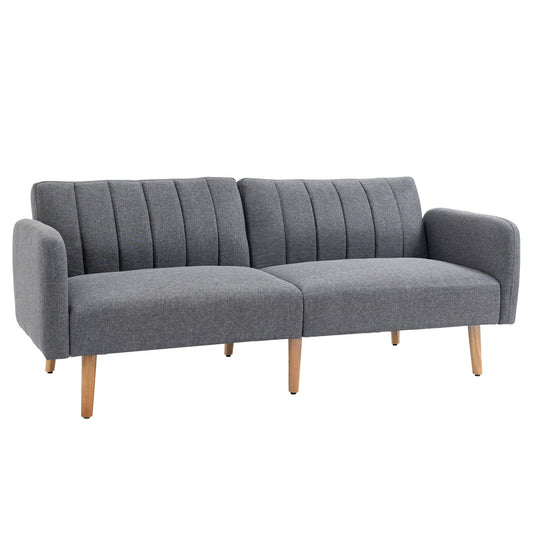 HOMCOM 3 Seater Sofa Bed in grey linen fabric with wooden legs