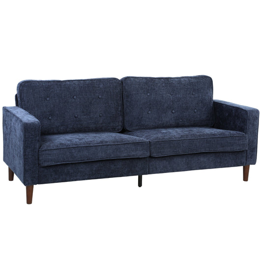 HOMCOM 3 Seater Sofa Button Tufted Upholstered Couch in dark blue fabric with wooden legs