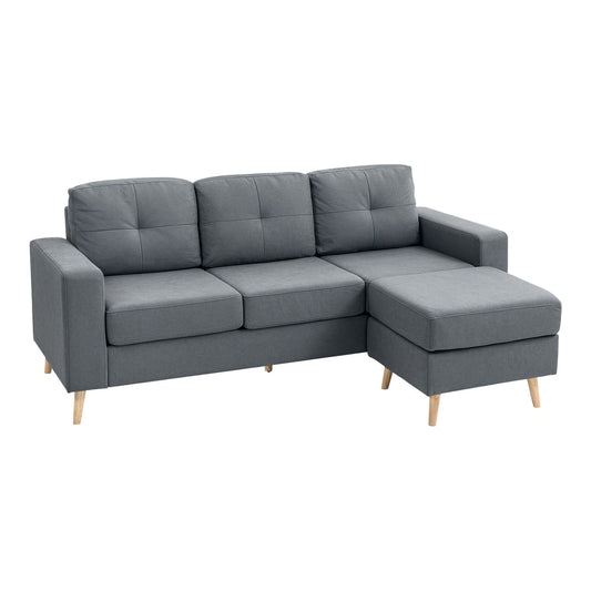 HOMCOM 3 Seater Sofa with Footstool in Dark Grey